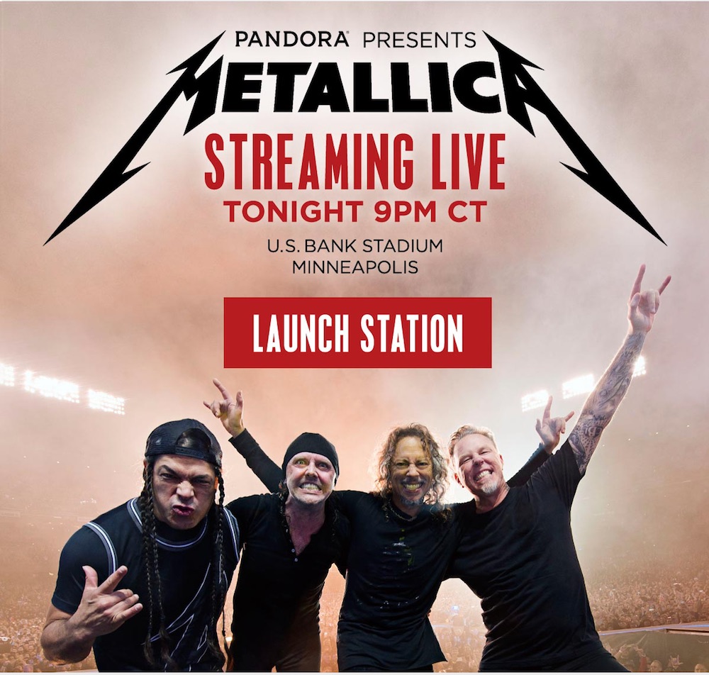 Metallica concert streaming live on Pandora tonight